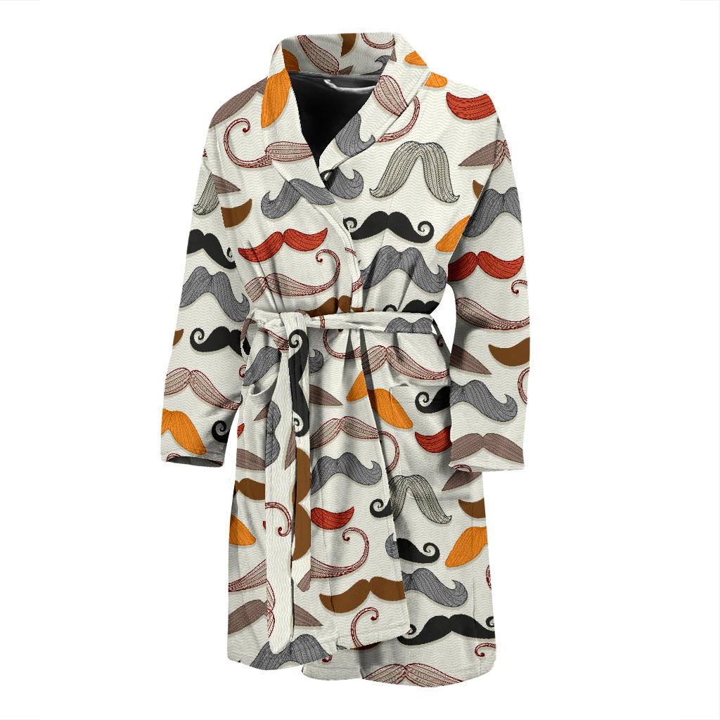 Mustache Pattern Print Design A02 Men Bathrobe-JORJUNE.COM