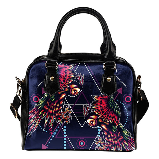 Mythical Owl Geometric Leather Shoulder Handbag