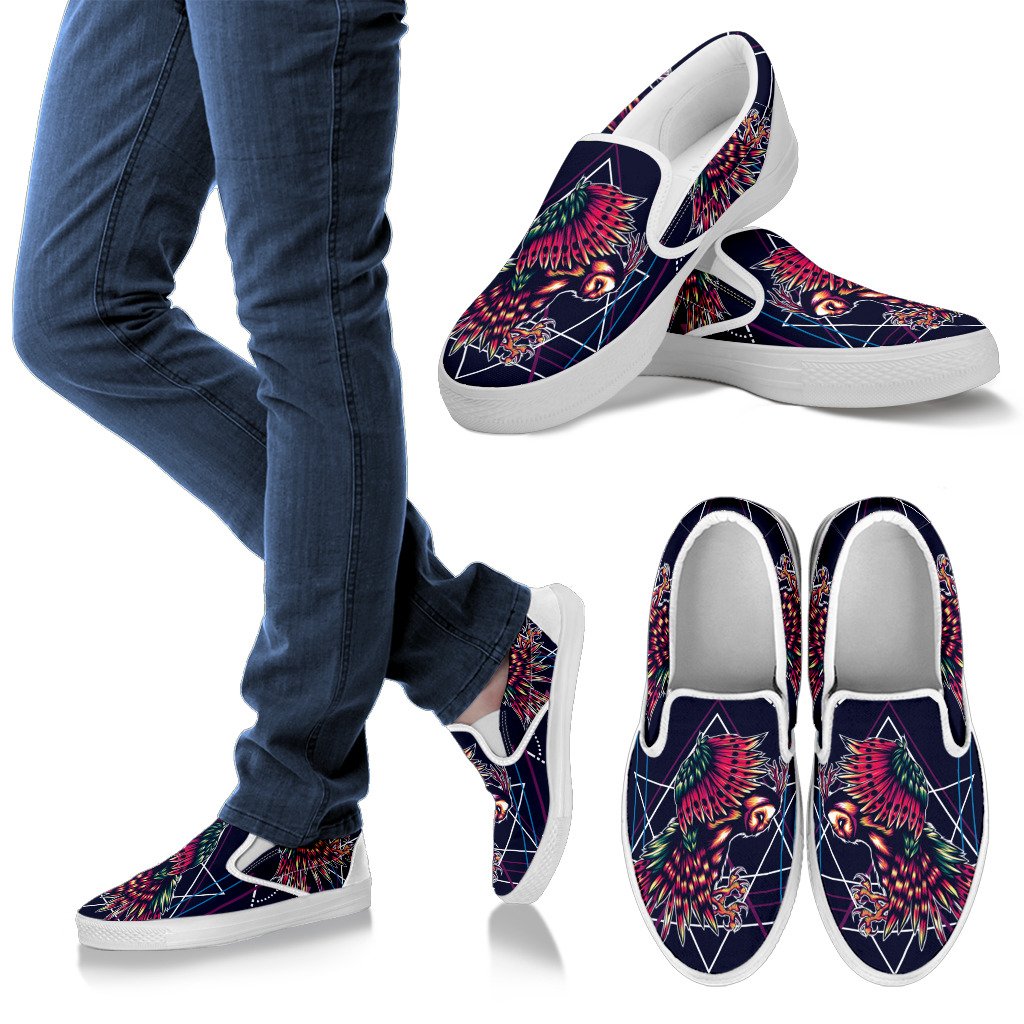 Mythical Owl Geometric Men Canvas Slip On Shoes