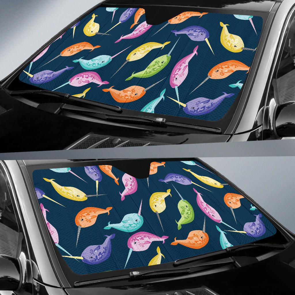 Narwhal Colorful Pattern Print Design 03 Car Sun Shades-JORJUNE.COM