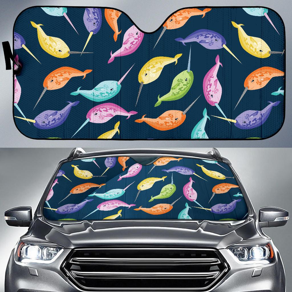 Narwhal Colorful Pattern Print Design 03 Car Sun Shades-JORJUNE.COM