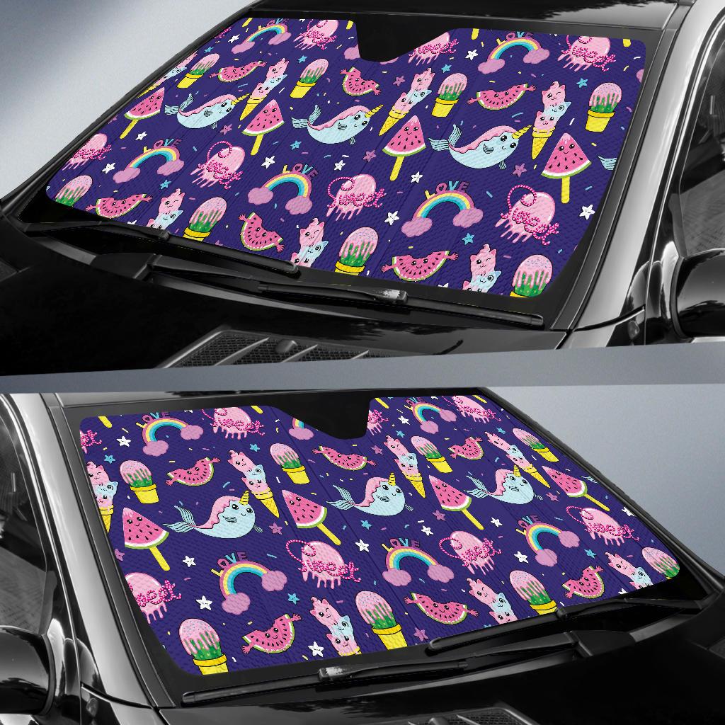 Narwhal Cute Pattern Print Design 02 Car Sun Shades-JORJUNE.COM