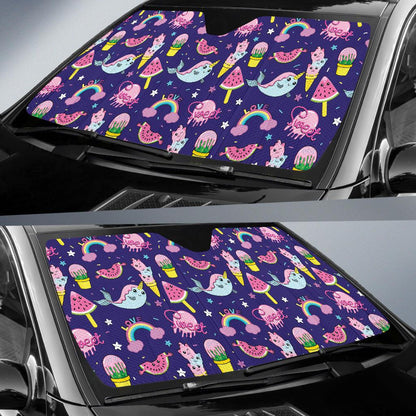 Narwhal Cute Pattern Print Design 02 Car Sun Shades-JORJUNE.COM
