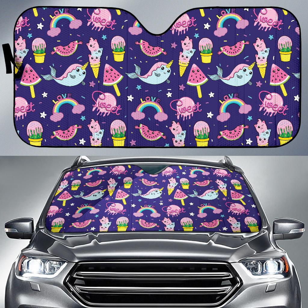 Narwhal Cute Pattern Print Design 02 Car Sun Shades-JORJUNE.COM