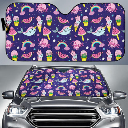 Narwhal Cute Pattern Print Design 02 Car Sun Shades-JORJUNE.COM