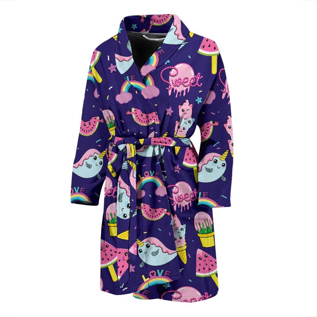 Narwhal Cute Pattern Print Design 02 Men Bathrobe-JORJUNE.COM