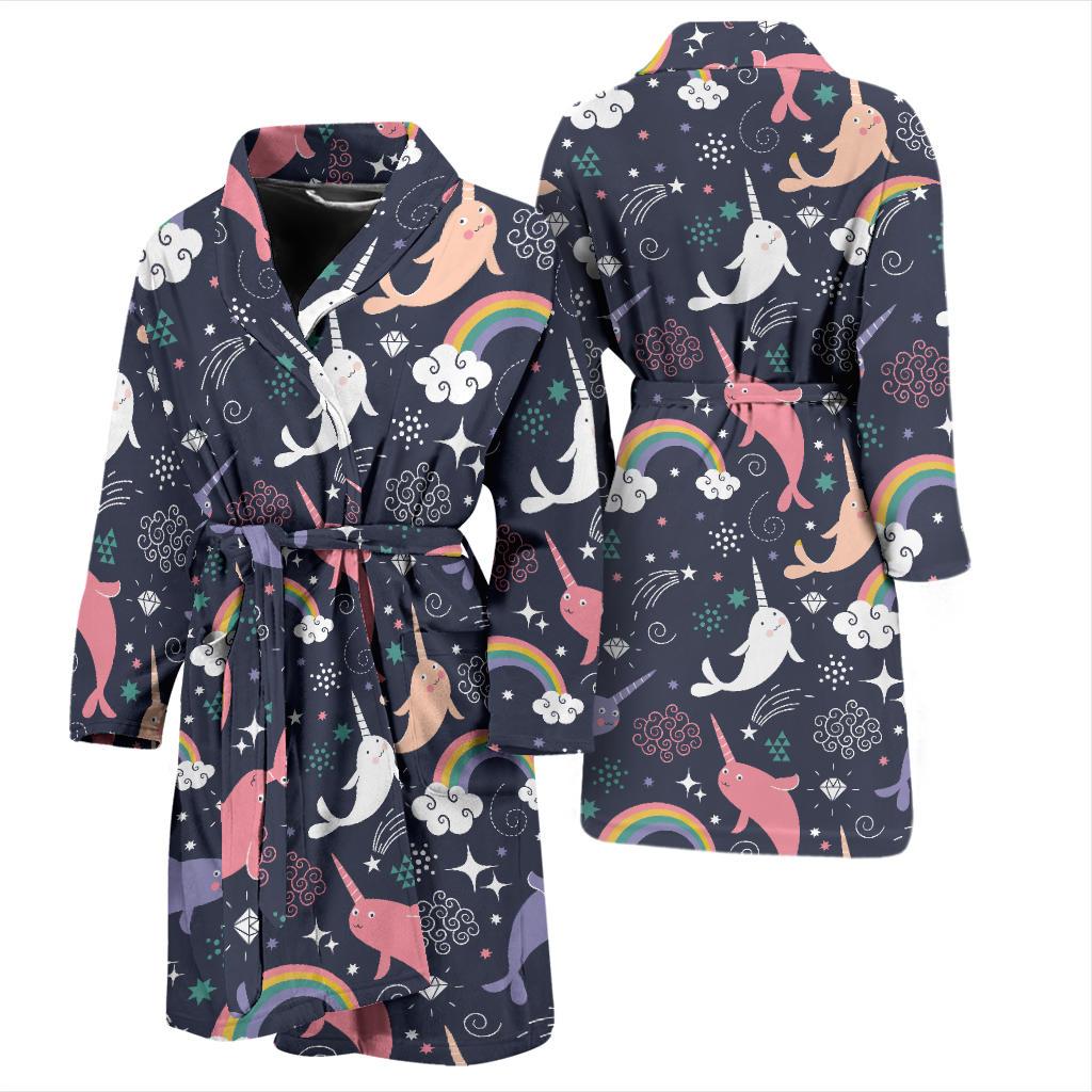 Narwhal Pattern Print Design 01 Men Bathrobe-JORJUNE.COM
