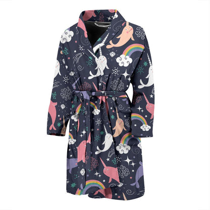 Narwhal Pattern Print Design 01 Men Bathrobe-JORJUNE.COM