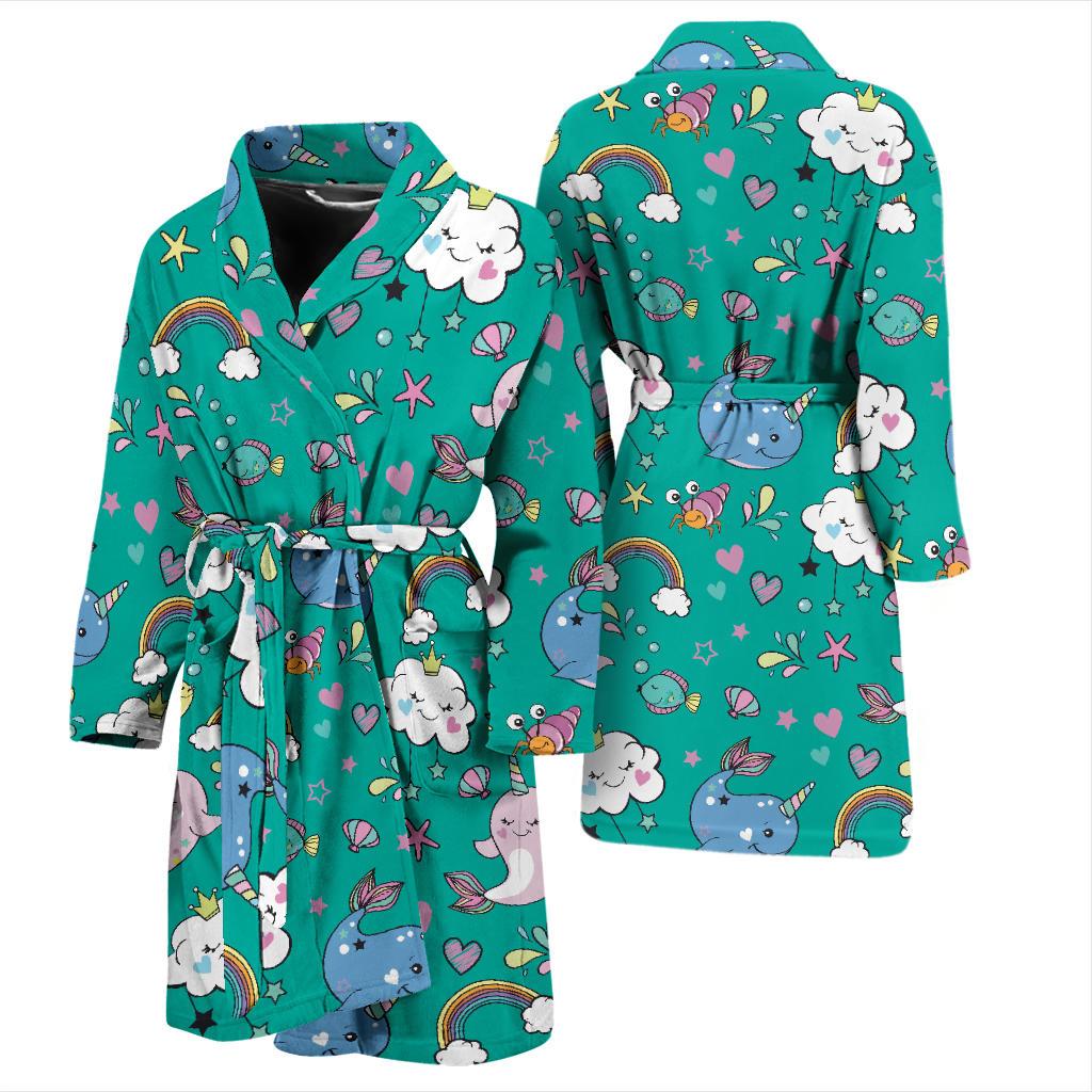 Narwhal Pattern Print Design 04 Men Bathrobe-JORJUNE.COM