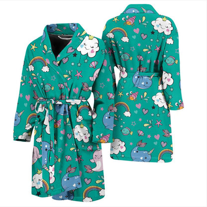 Narwhal Pattern Print Design 04 Men Bathrobe-JORJUNE.COM