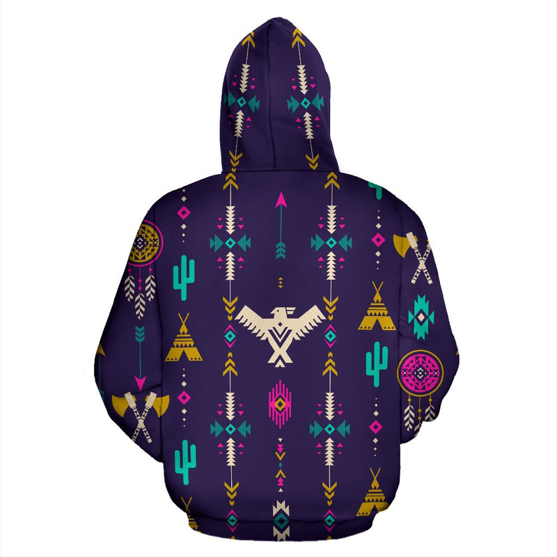 Native American Eagle Indian Pattern All Over Zip Up Hoodie