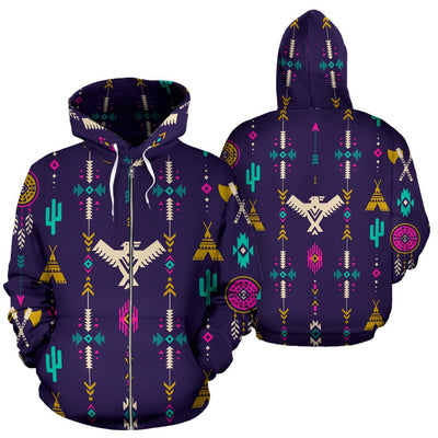 Native American Eagle Indian Pattern All Over Zip Up Hoodie