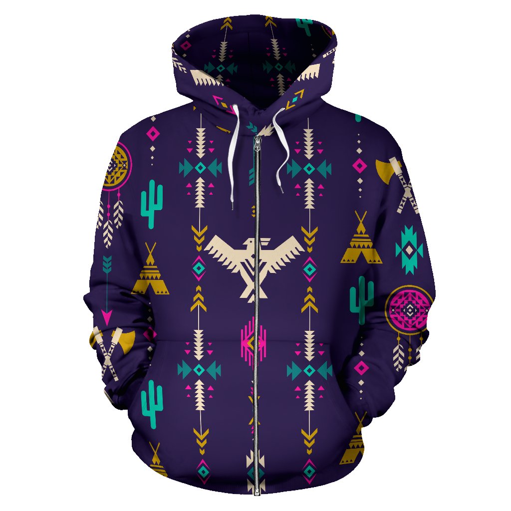 Native American Eagle Indian Pattern All Over Zip Up Hoodie