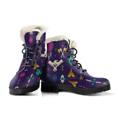 Native American Eagle Indian Pattern Faux Fur Leather Boots