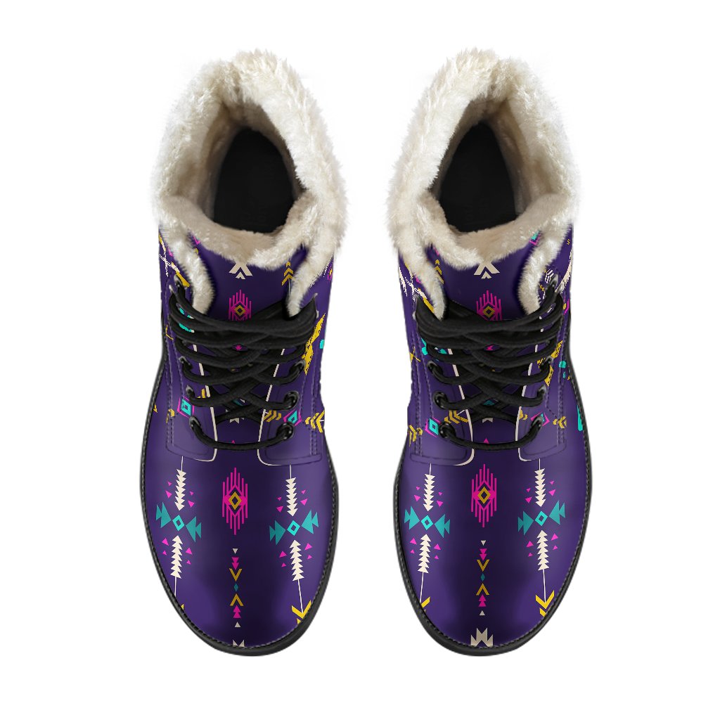 Native American Eagle Indian Pattern Faux Fur Leather Boots