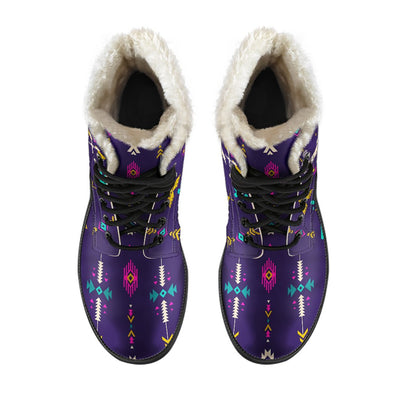 Native American Eagle Indian Pattern Faux Fur Leather Boots