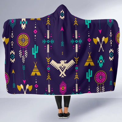 Native American Eagle Indian Pattern Hooded Blanket-JORJUNE.COM