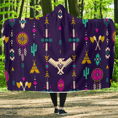 Native American Eagle Indian Pattern Hooded Blanket-JORJUNE.COM