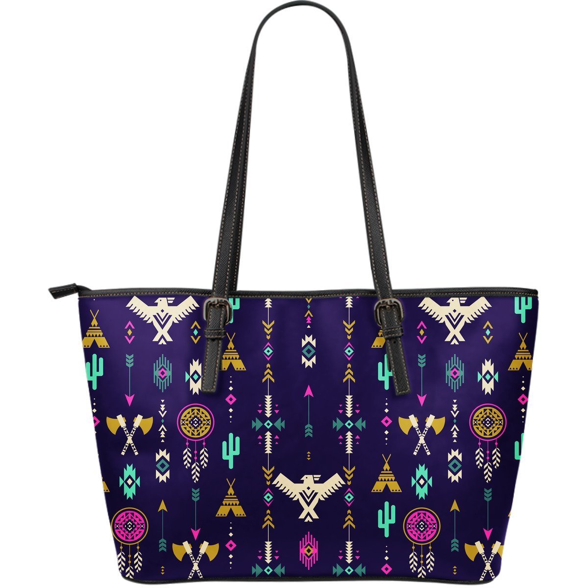 Native American Eagle Indian Pattern Large Leather Tote Bag