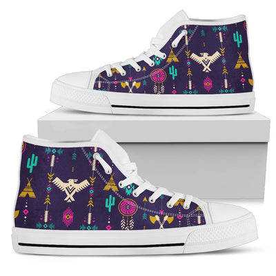 Native American Eagle Indian Pattern Men High Top Canvas Shoes