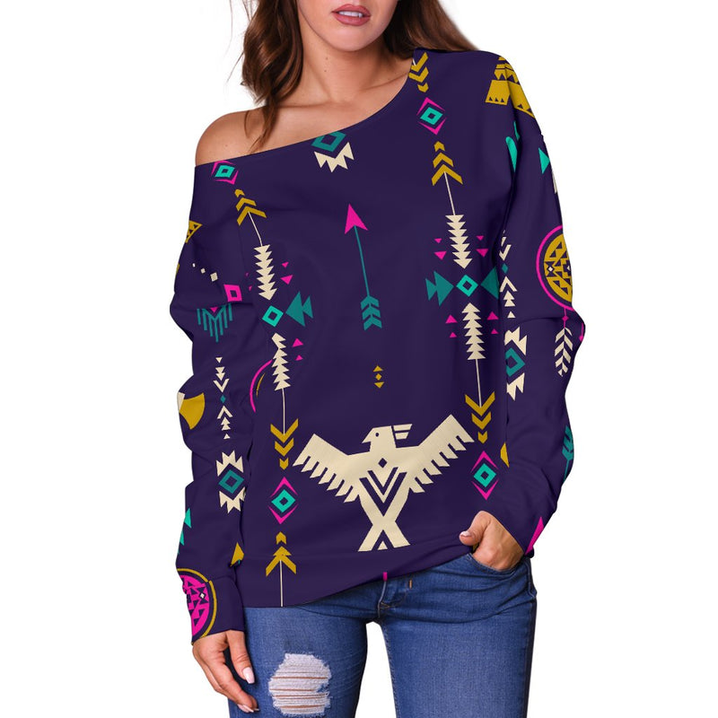 Native American Eagle Indian Pattern Off Shoulder Sweatshirt