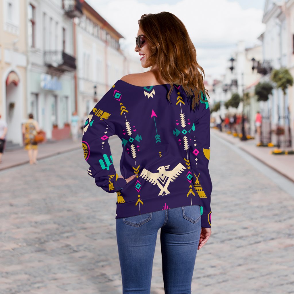 Native American Eagle Indian Pattern Off Shoulder Sweatshirt
