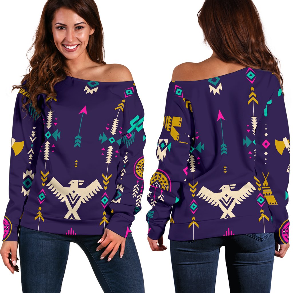 Native American Eagle Indian Pattern Off Shoulder Sweatshirt