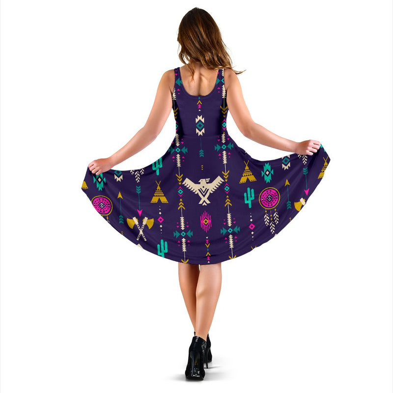 Native American Eagle Indian Pattern Sleeveless Mini Dress