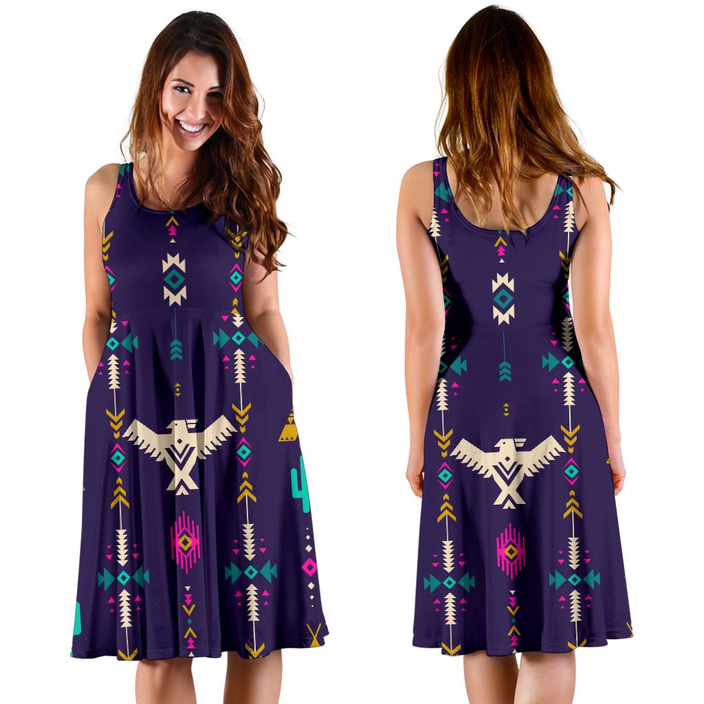 Native American Eagle Indian Pattern Sleeveless Mini Dress