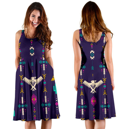 Native American Eagle Indian Pattern Sleeveless Mini Dress