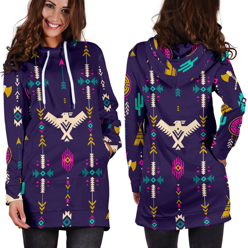 Native American Eagle Indian Pattern Women Hoodie Dress