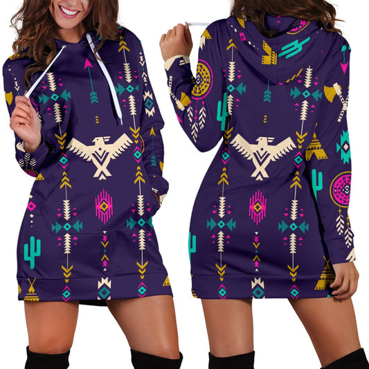 Native American Eagle Indian Pattern Women Hoodie Dress