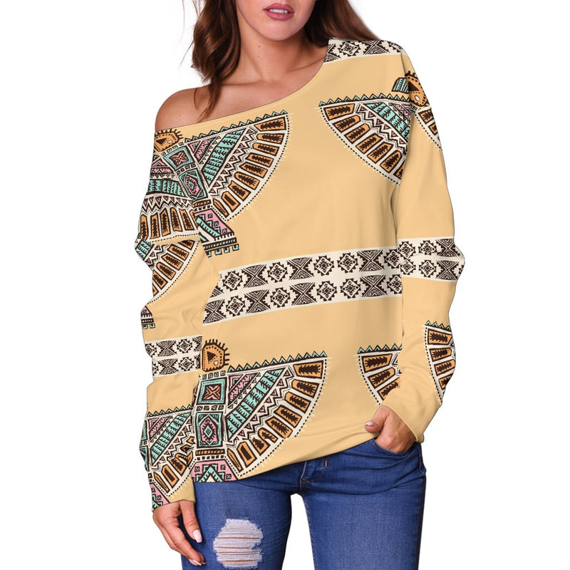 Native American Eagle Pattern Off Shoulder Sweatshirt