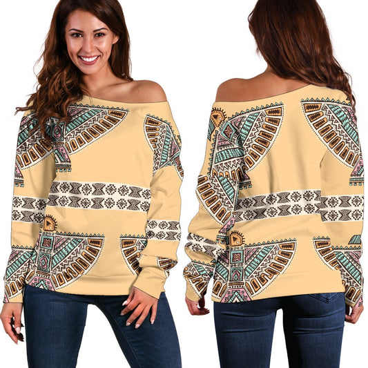 Native American Eagle Pattern Off Shoulder Sweatshirt
