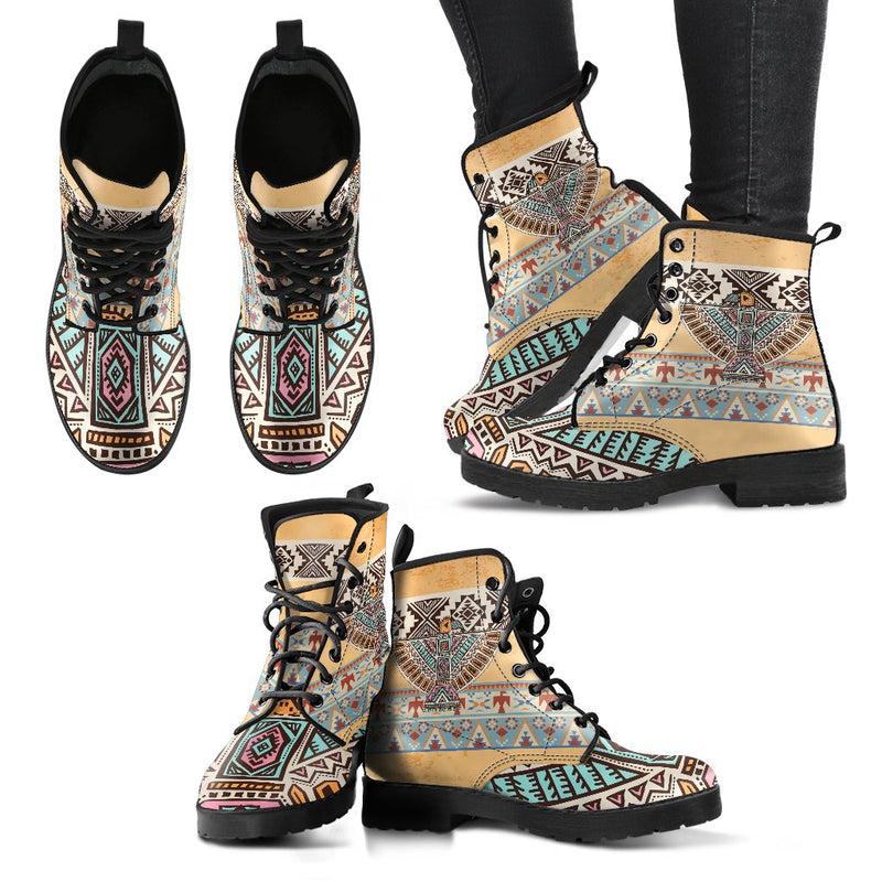 Native American Eagle Pattern Women & Men Leather Boots