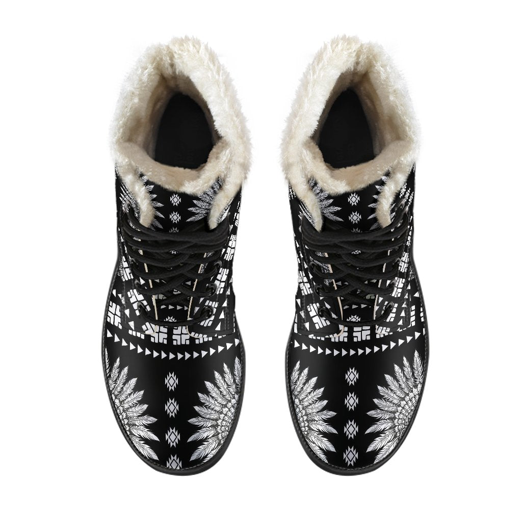Native American Indian Skull Faux Fur Leather Boots