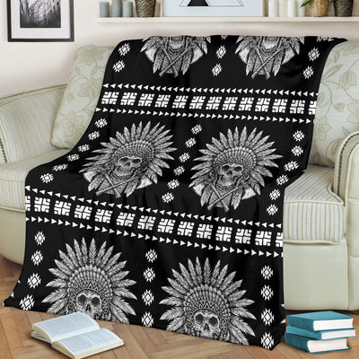 Native American Indian Skull Fleece Blanket