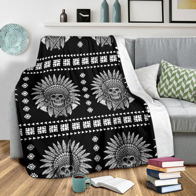 Native American Indian Skull Fleece Blanket