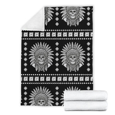 Native American Indian Skull Fleece Blanket