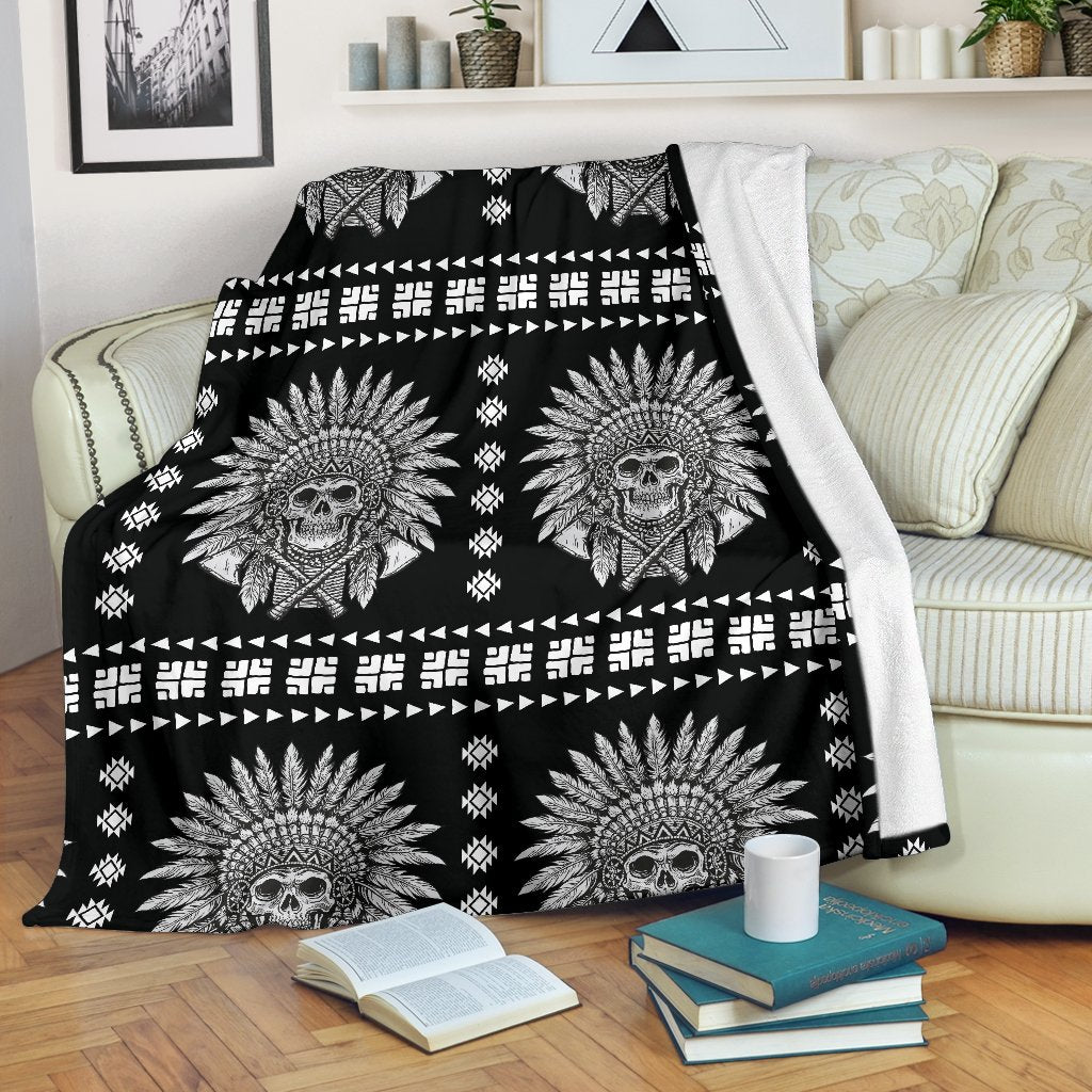 Native American Indian Skull Fleece Blanket