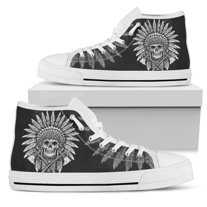 Native American Indian Skull Men High Top Canvas Shoes