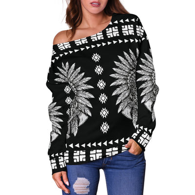 Native American Indian Skull Off Shoulder Sweatshirt