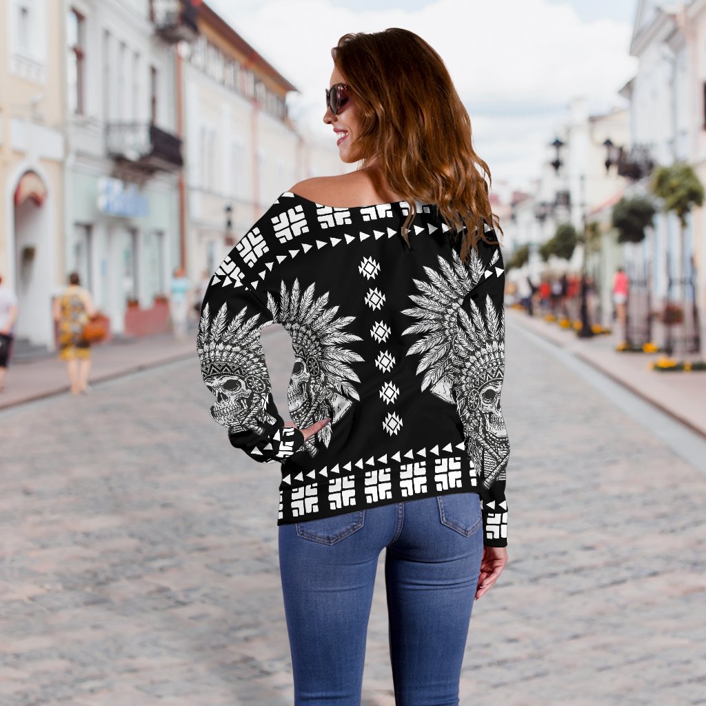 Native American Indian Skull Off Shoulder Sweatshirt