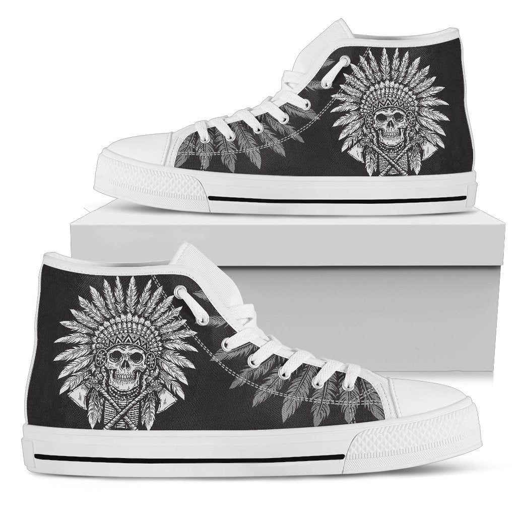 Native American Indian Skull Women High Top Canvas Shoes
