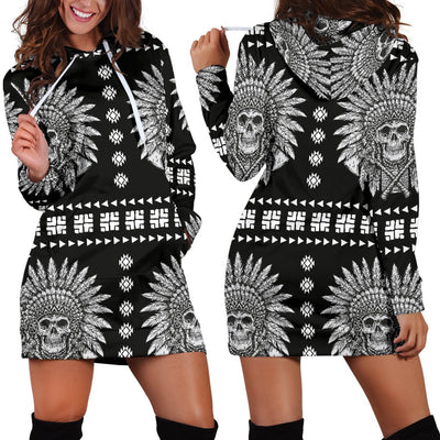 Native American Indian Skull Women Hoodie Dress