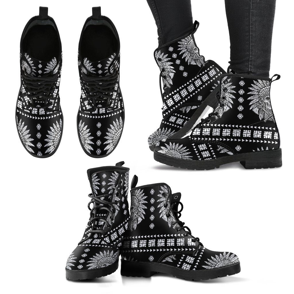 Native American Indian Skull Women Leather Boots