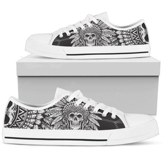 Native American Indian Skull Women Low Top Canvas Shoes