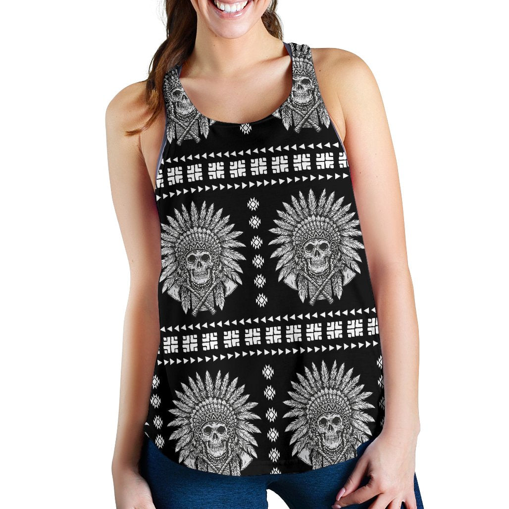 Native American Indian Skull Women Racerback Tank Top