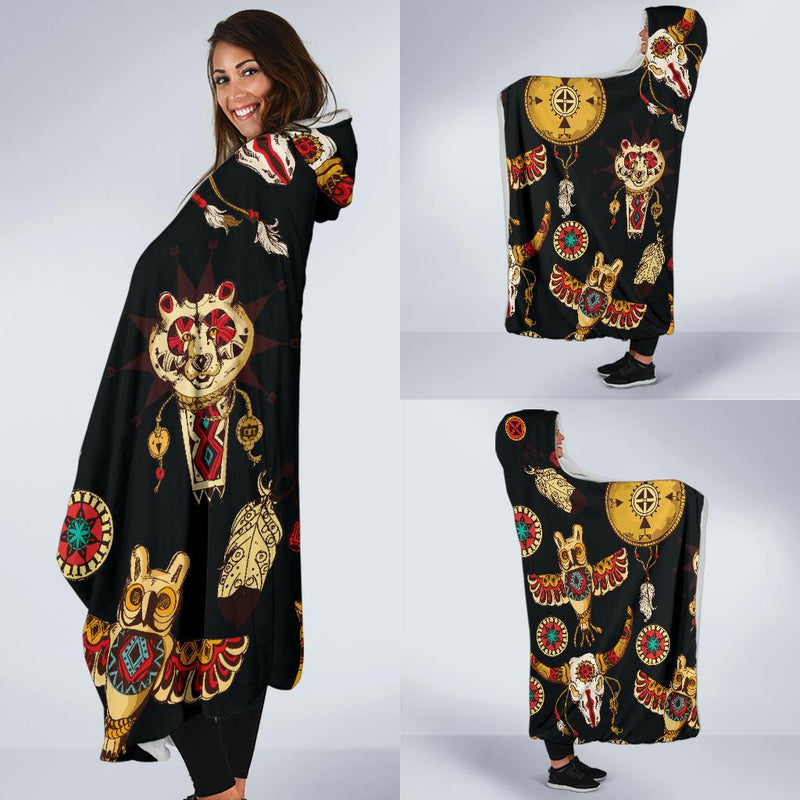 Native American Symbol Pattern Hooded Blanket-JORJUNE.COM