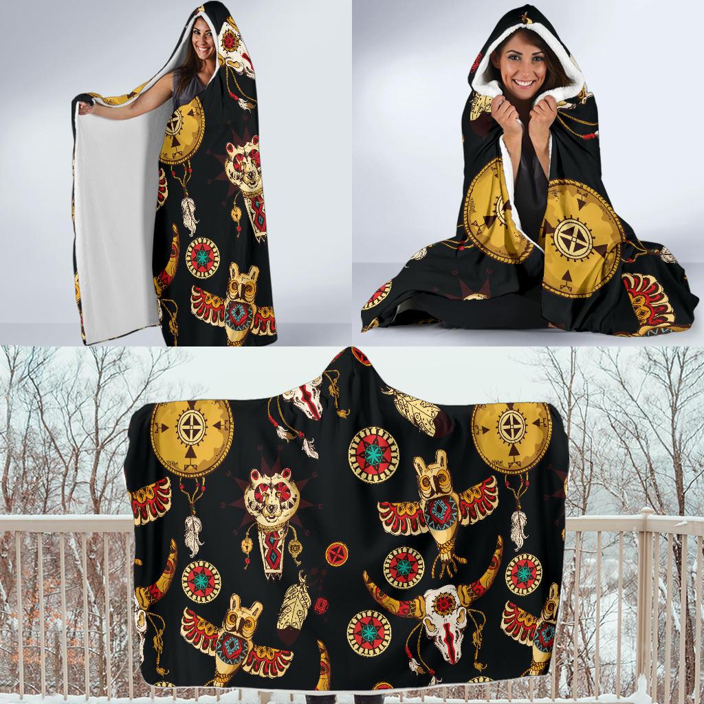 Native American Symbol Pattern Hooded Blanket-JORJUNE.COM